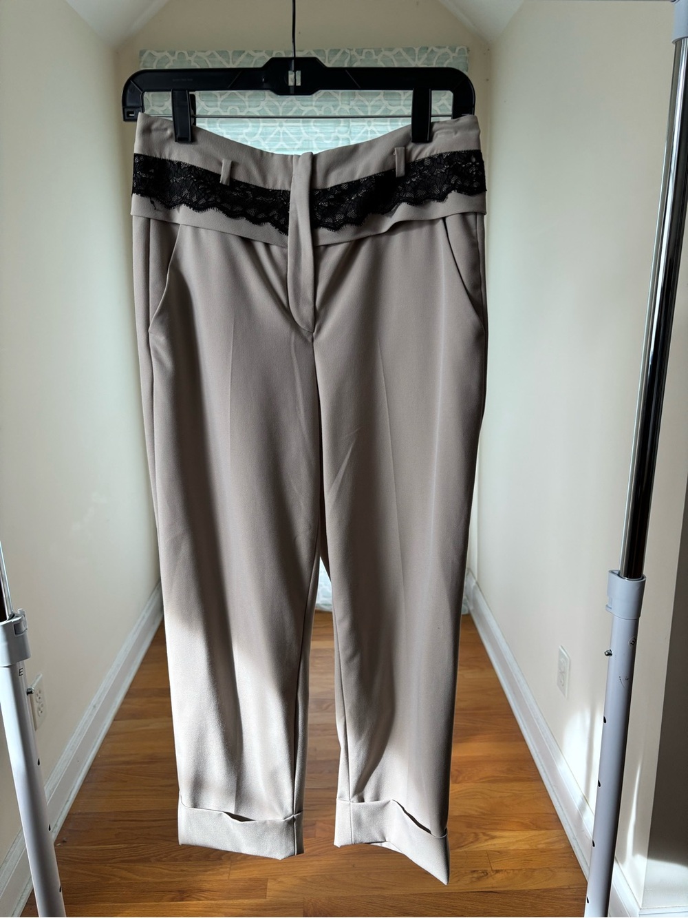 Robert Rodriguez Taupe Ankle Pants with Black Lace Waistband Size 4
